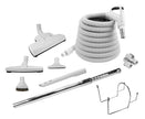Central Vacuum Kit - 30' (9 m) Light grey Electrical Hose - Wessel-Werk Air Nozzle - Floor Brush - Dusting Brush - Upholstery Brush - Crevice Tool - Telescopic Wand - Hose and Tools Hangers - Grey