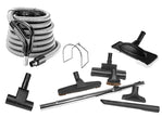 Central Vacuum Kit - 30' (9 m) Silver Hose with On/Off Switch- Air Nozzle - Mini Air Nozlle - Multiple Brushes