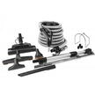 Central Vacuum Kit - 35' (10 m) Silver Electrical Hose - Power Nozzle - Floor Brush - Dusting Brush - Upholstery Brush - Crevice Tool - Telescopic Wand - Hose and Tools Hangers - Black