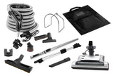 Central Vacuum Kit - 30' (9m) Electric Hose with Ergonomic Handle - Power Nozzle - Floor Brush - Upholstery Brush - Dusting Brush - Crevice Tool - Telescopic Wand - Grey