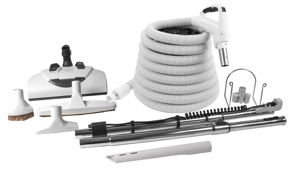 Central Vacuum Kit - 30' (9 m) Electrical Hose with On/Off Switch - Wessel-Werk Power Nozzle - Multiple Brushes