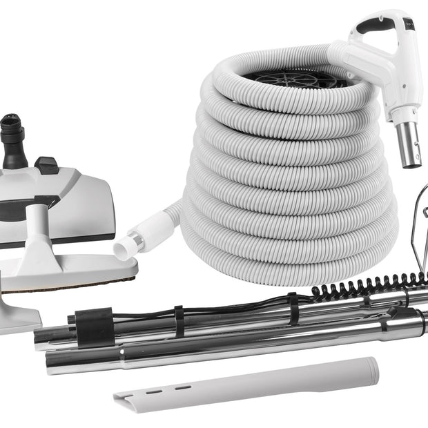 Central Vacuum Kit - 35' (10 m) Electrical Hose with On/Off Switch - Wessel-Werk Power Nozzle - Multiple Brushes