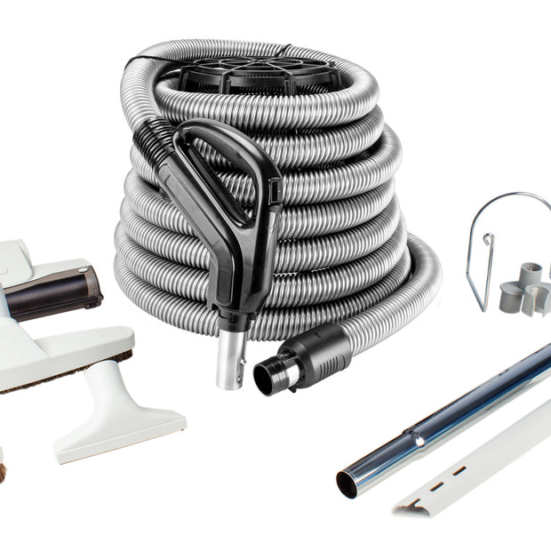 Central Vacuum Kit - 30' (9 m) Hose with On/Off Switch - Air Nozzle - Multiple Brushes