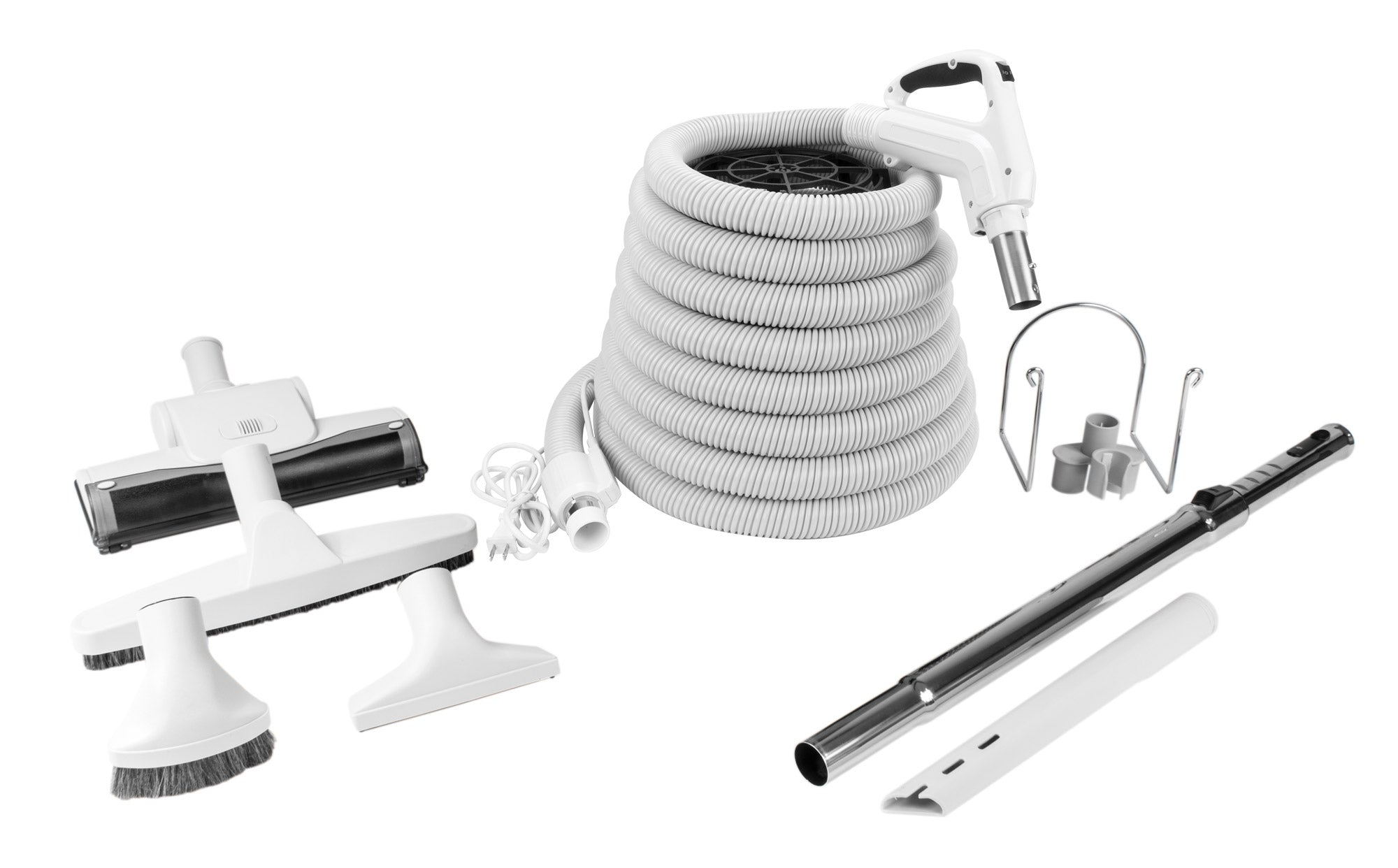 Central Vacuum Kit - 30' (9 m) Hose with On/Off Switch - Air Nozzle - Multiple Brushes