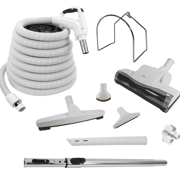 Central Vacuum Kit - 40 ft (12,2 m) Hose with On/Off Switch - 110V - Air Nozzle - Multiple Brushes