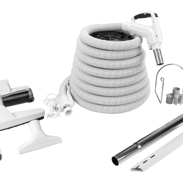 Central Vacuum Kit - 30' (9 m) Hose with On/Off Switch - Air Nozzle - Multiple Brushes