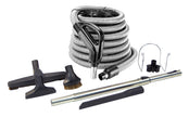 Central Vacuum Kit - 35' Silver Hose - Floor Brush - Dusting Brush - Upholstery Brush - Crevice Tool - Telescopic Wand - Hose and Tools Hangers - Black
