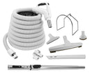 Central Vacuum Cleaner Kit - 40' (12 m) - Hose Gas Pump Handle - Floor Brush - Dusting Brush - Upholstery Brush - Crevice Tool - Telescopic Wand - Plastic Tool Caddy on Wand - Metal Hose Hanger