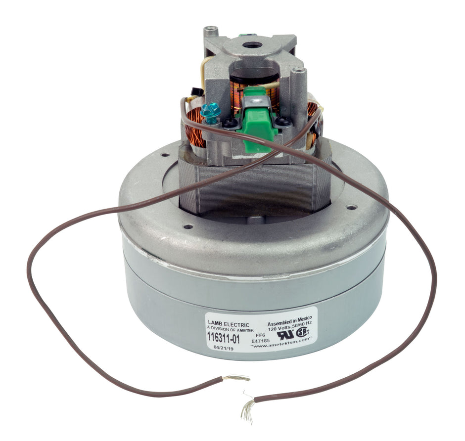 Thru-Flow Vacuum Motor - 5.7" dia - 2 Fans - 120 V - 8.3 A - 245 Airwatts - 93.7"  Water Lift - 95 CFM - Lamb / Ametek  116311-01 (B)