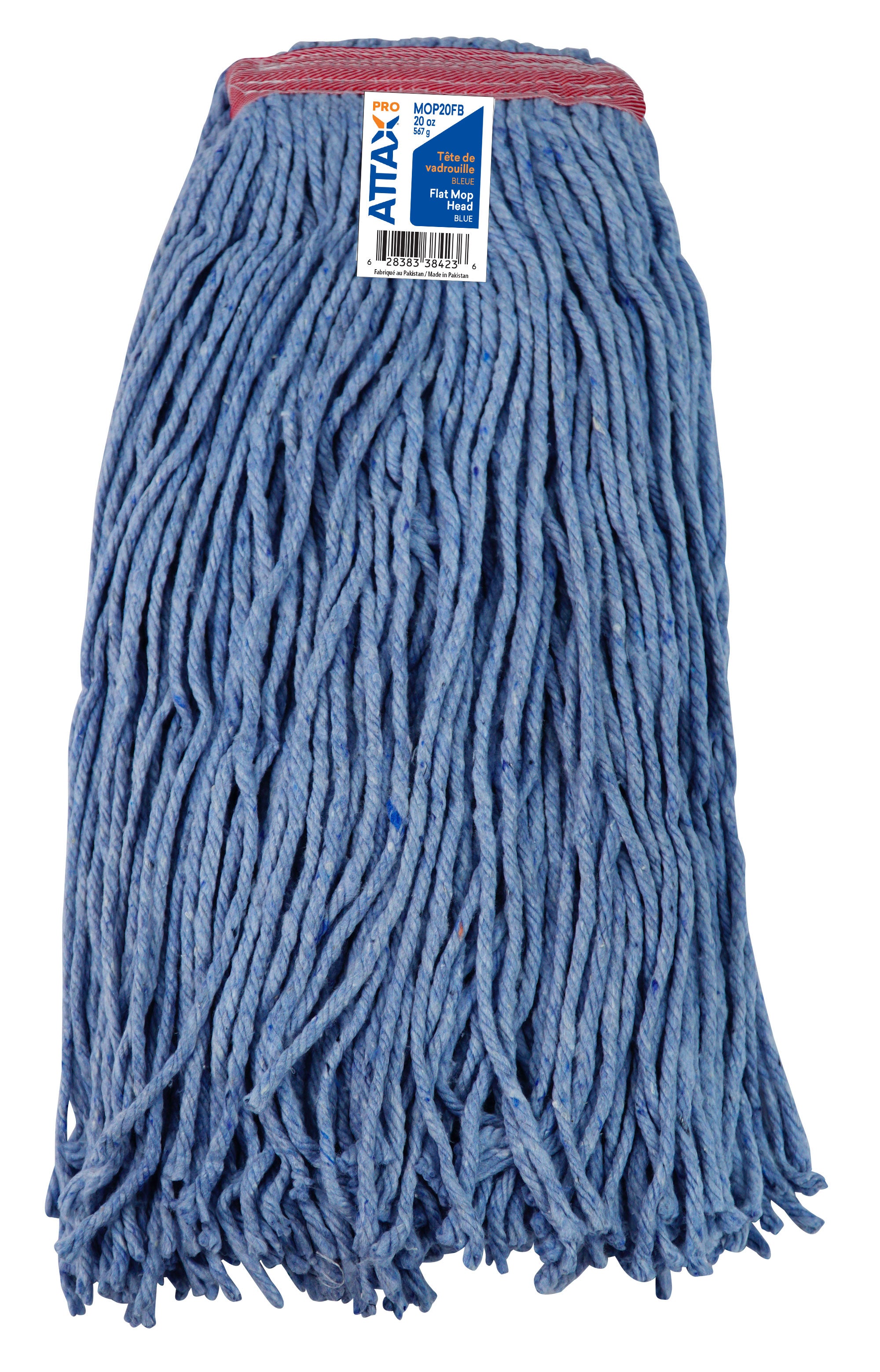Synthetic String Mop Replacement Head - Medium (20 oz / 567 g) - with Narrow Strips and Looped End - Blue - Attax Â® Pro