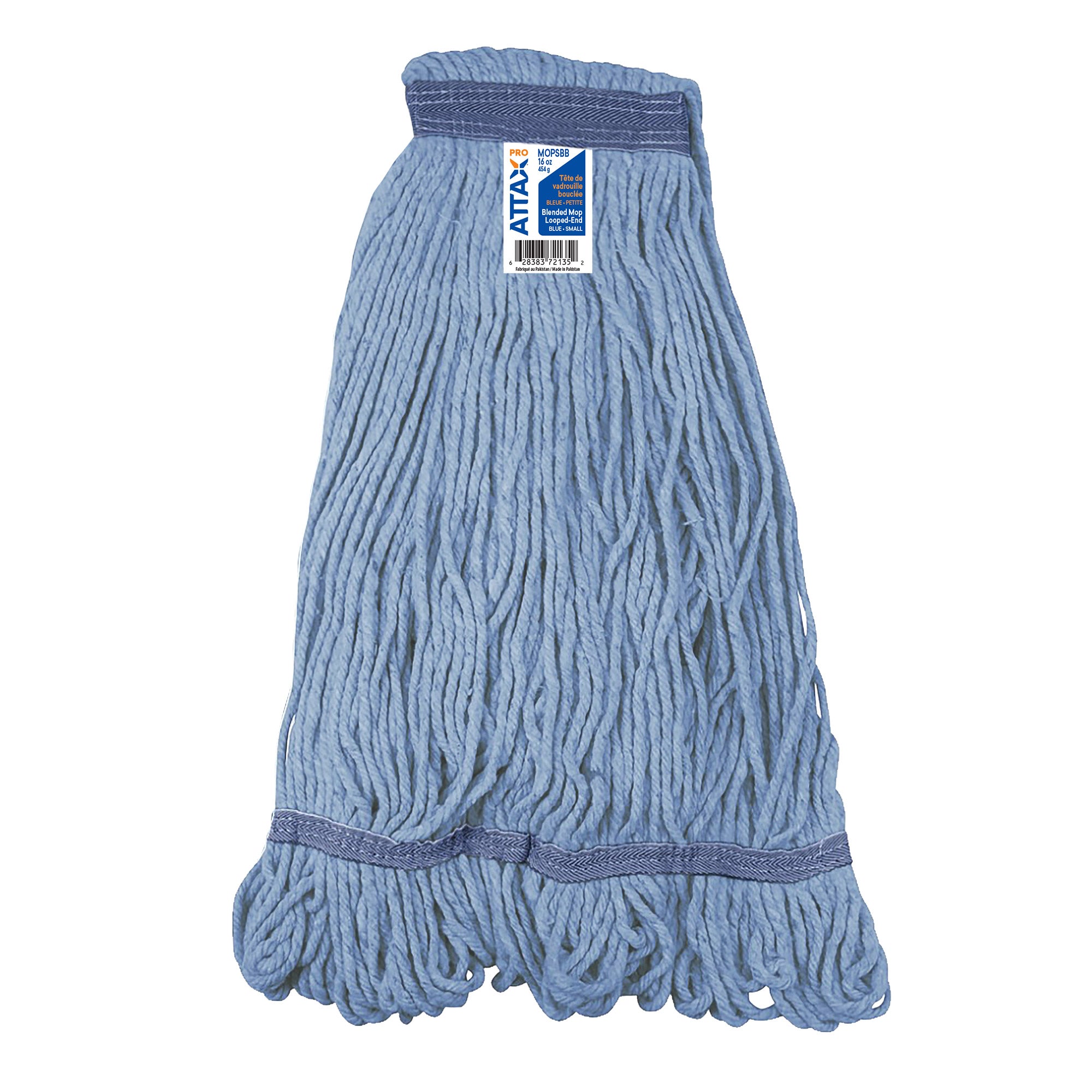 Synthetic String Mop Replacement Head - Small (16 oz / 454 g) - With Narrow Strips and Looped End - Blue