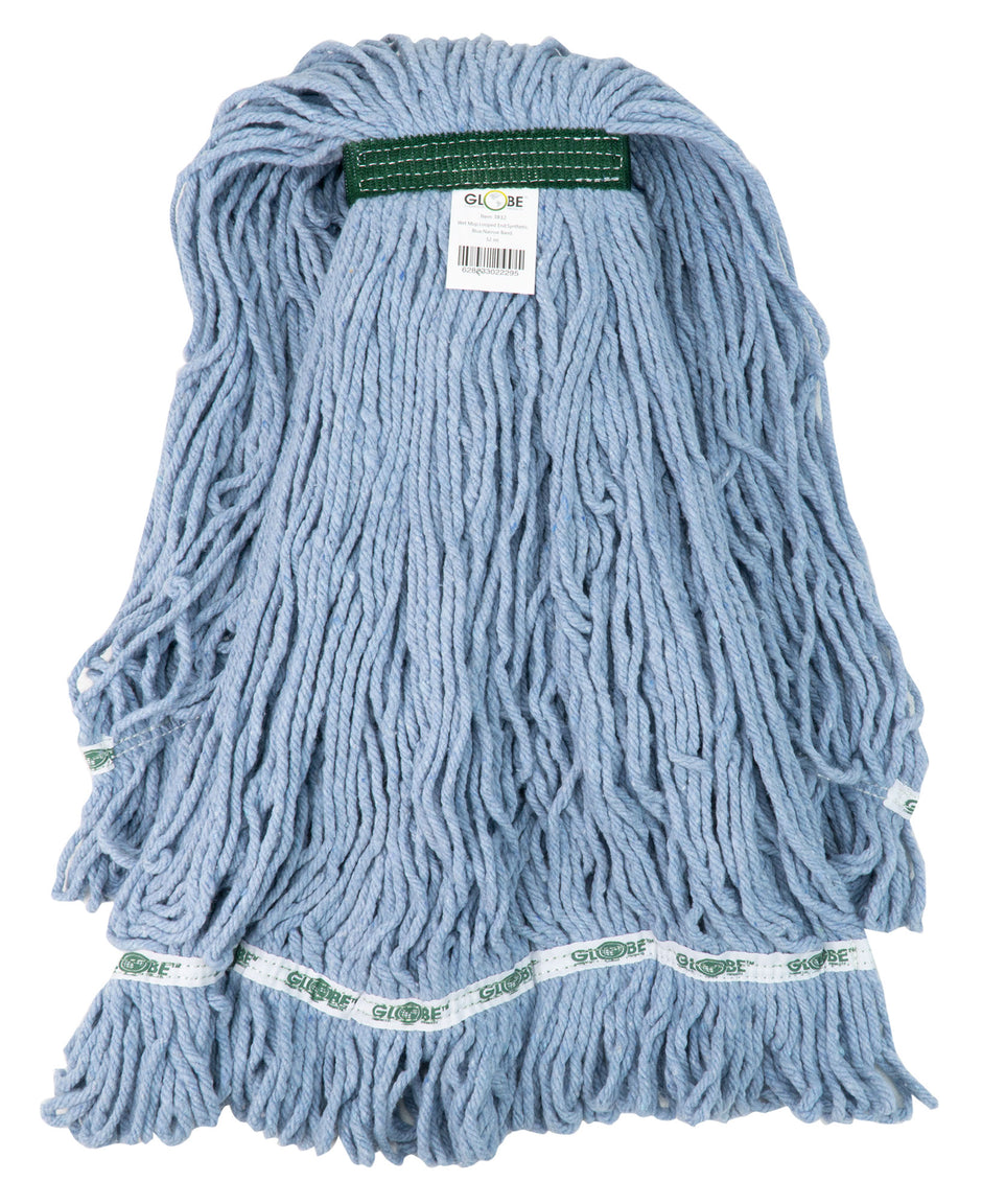 Synthetic String Mop Replacement Head - Extra Large (32 oz/ 907 g) - with Narrow Strips and Looped End - Blue - Globe 3832