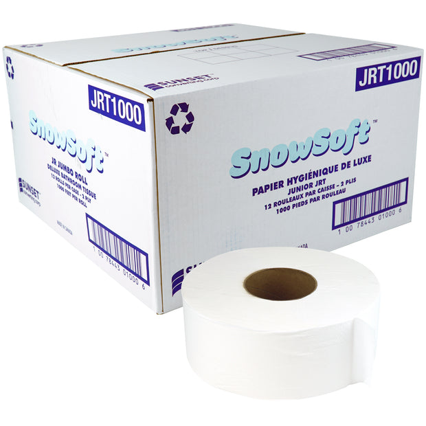 Deluxe Bathroom Tissue virgin SUNSET Snow Soft - 2-ply - 1000' per Rolls - 12 Rolls per Box - SUNSET JRT1000