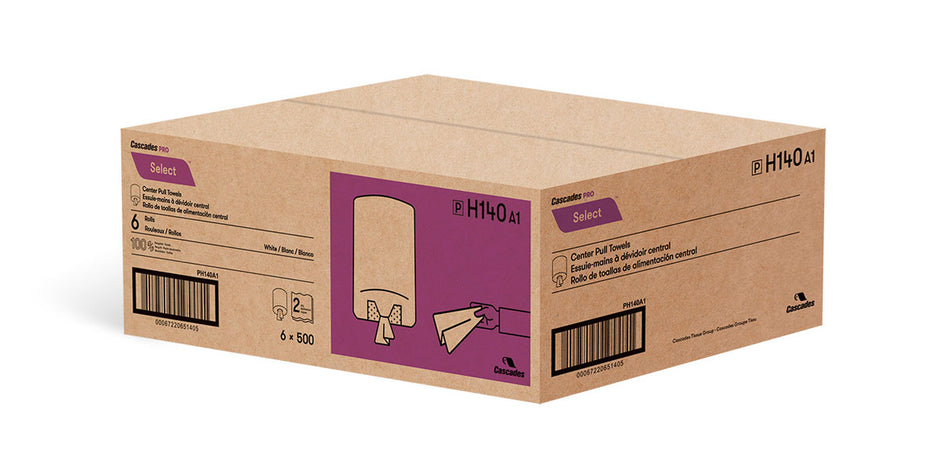 Paper Hand Towels - Centerpull - 2-Ply - 10 x 7.8 in (25.4 cm x 19.8 cm) - Box of 6 Rolls - White - Cascades Pro H152