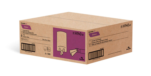 Paper Hand Towels - Centerpull - 2-Ply - 10 x 7.8 in (25.4 cm x 19.8 cm) - Box of 6 Rolls - White - Cascades Pro H152