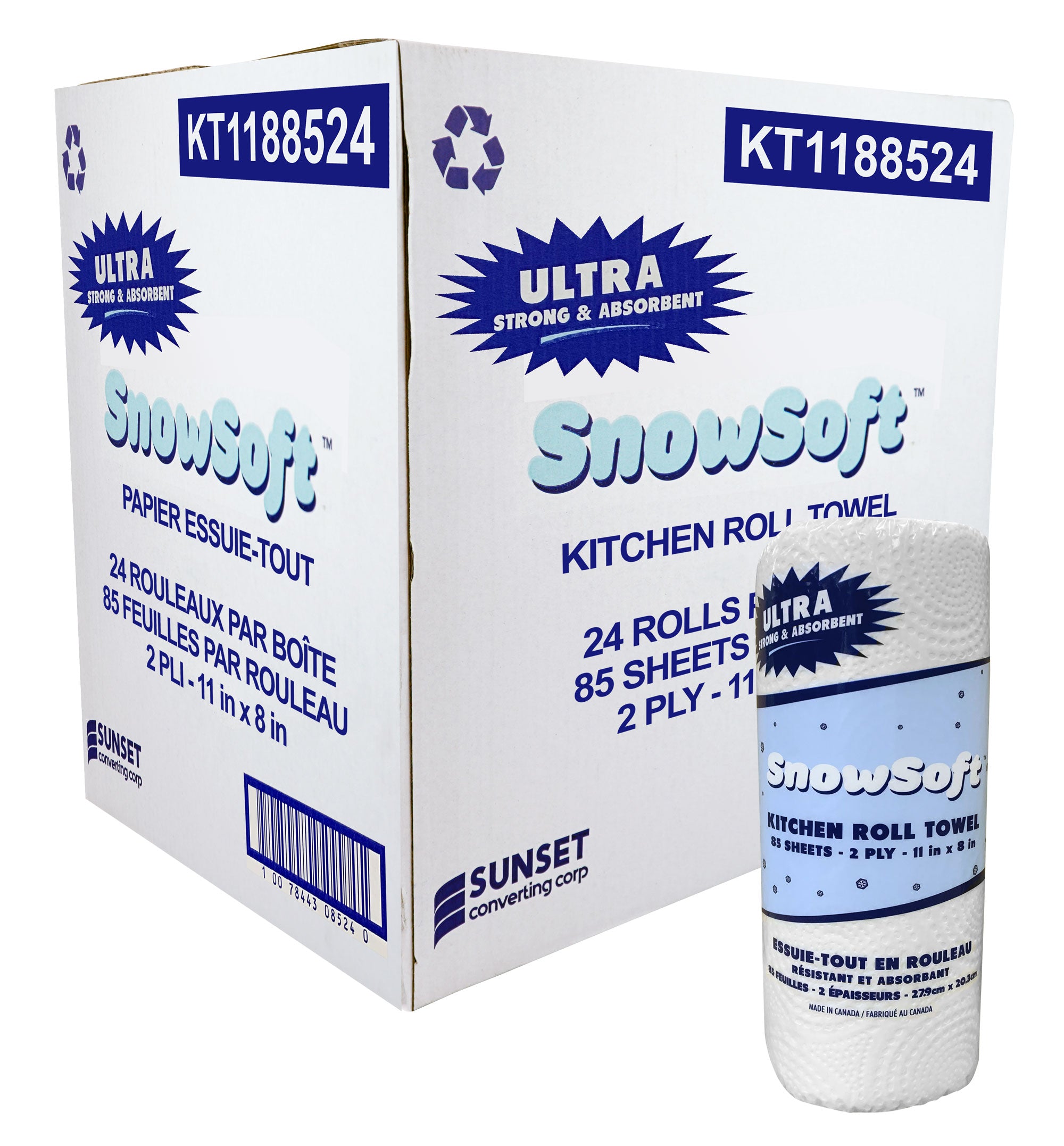 Paper Towel SUNSET Snow Soft - 2-Ply - Box of 24 Rolls of 85 Sheets - 11