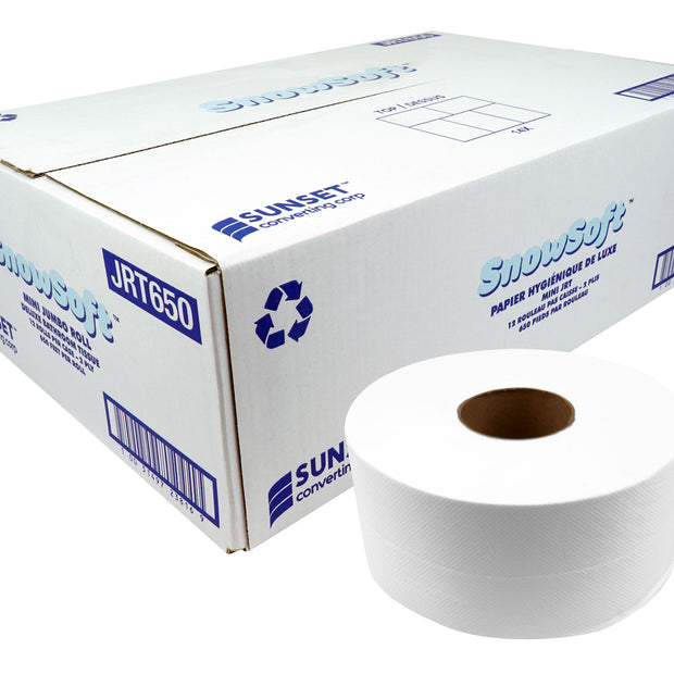 Snow Soft Mini JRT Toilet Tissue by Snow Soft - 2.5 core - 2 ply - 12 rolls per case - 650 feet per roll - made in Canada - JRT650