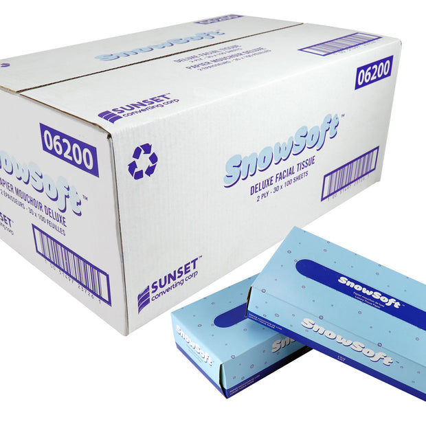 Facial Tissue - 2-ply - 30 Boxes of 100 Facial Tissues - White - SUNF10030