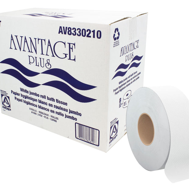 Commercial Jumbo Bathroom Tissue - 10 lbs - 2-Ply - Box of 8 Rolls - White - Avantage Plus AV8330210