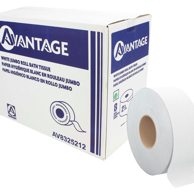 Commercial Jumbo Bathroom Tissue - 12lbs - Box of 8 Rolls - White - ABP AV8330212