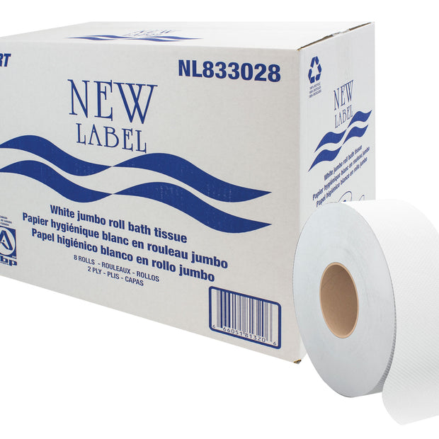 Commercial Jumbo Bathroom Tissue - 2-Ply - Box of 8 Rolls - White -  New Label  ABP  NL833028