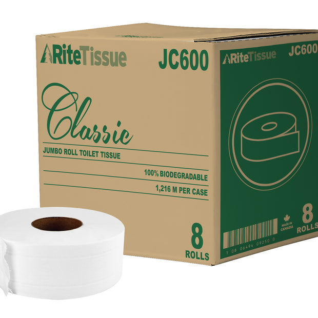 Commercial Bathroom Tissue - 2-Ply - Box of 8 Rolls - 3,3" x 600' (8,4 cm x 182,8 m) - Sunset JC600