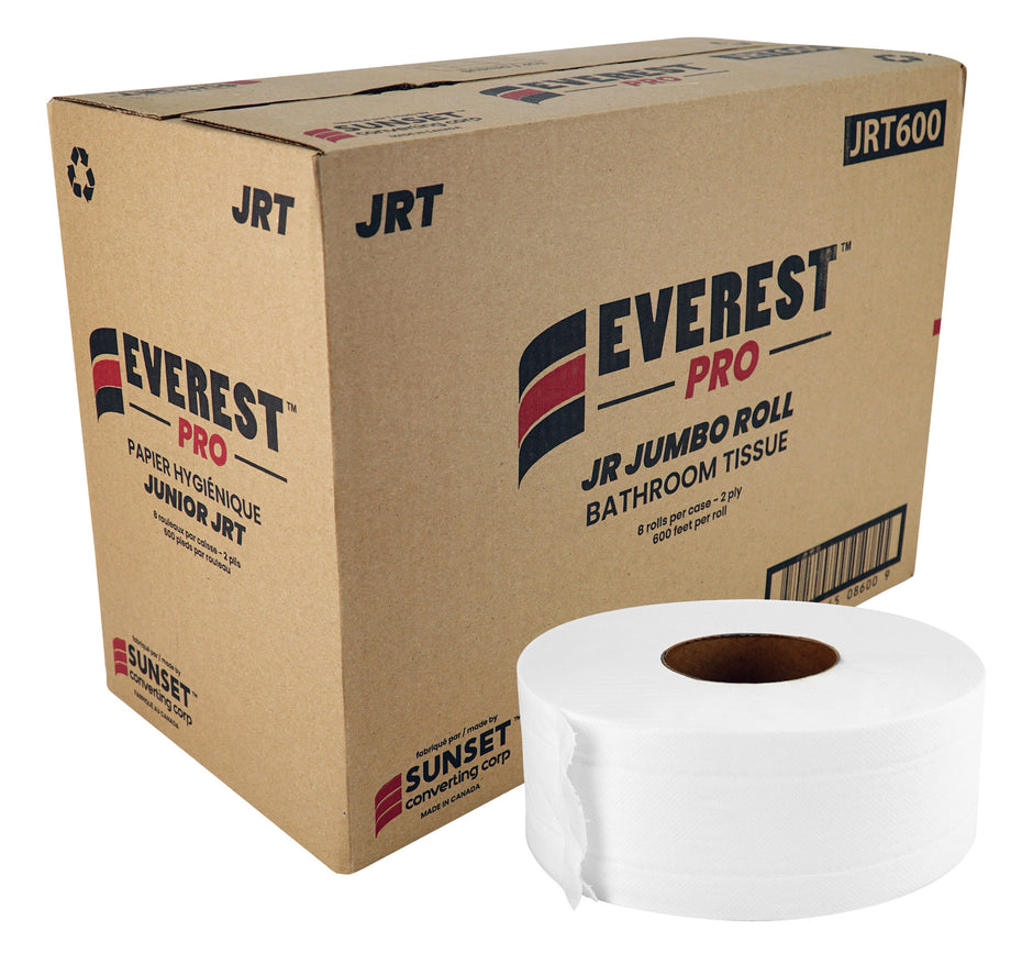 Commercial Bathroom Tissue - 2-Ply - Box of 8 Rolls - 3,3" x 600' (8,4 cm x 182,8 m) - SUNJ600