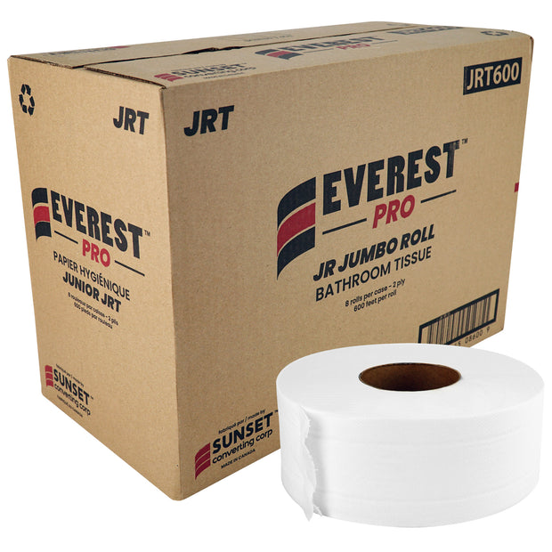Commercial Bathroom Tissue - 2-Ply - Box of 8 Rolls - 3,3" x 600' (8,4 cm x 182,8 m) - SUNJ600