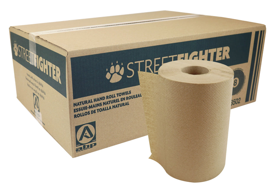 Hand Paper Towel - 8" (20 cm) Wide - 350' (106 m) Roll - Box of 12 Rolls - Brown