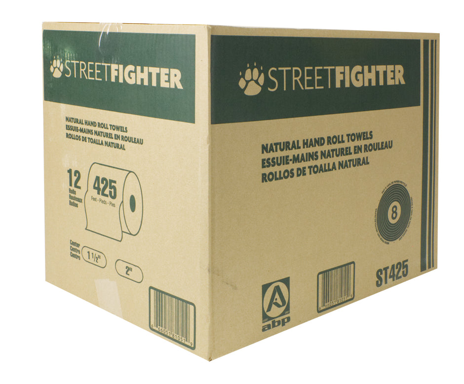 Paper Hand Towel - Roll of 425' (129.5 m) - Box of 12 Rolls - Brown - Streetfighter ABP ST425