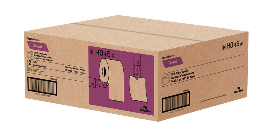 Paper Hand Towel - 7.8" (19.8 cm) - Width - Roll of 425' (129.5 m) - Box of 12 Rolls - Brown - Cascades Pro H045