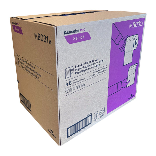 Standard Bathroom Tissue - 2-Ply - 4.25" x 3.8" (10.8 cm x 9.7 cm)  - Box of 48 Rolls of 420 Sheets - White - Cascades Pro B021