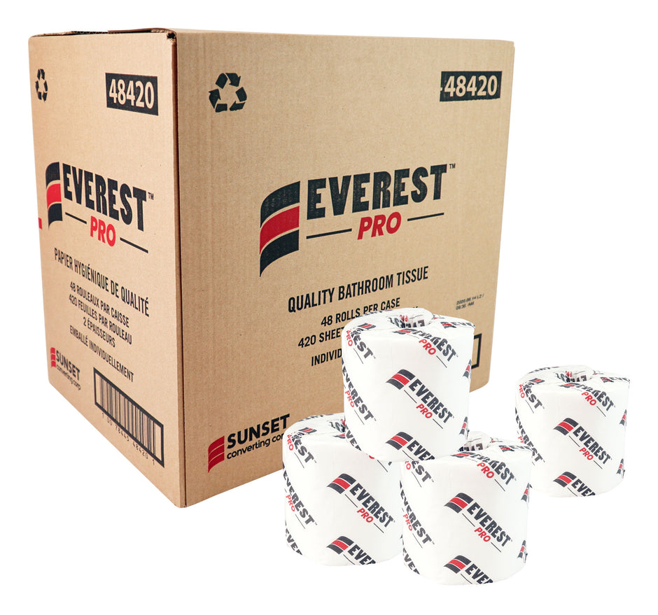 Quality Bathroom Tissue - 2-Ply - Box of 48 Rolls of 420 Sheets - SUNSET Everest Pro 48420