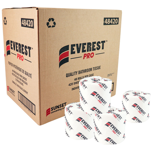 Quality Bathroom Tissue - 2-Ply - Box of 48 Rolls of 420 Sheets - SUNSET Everest Pro 48420