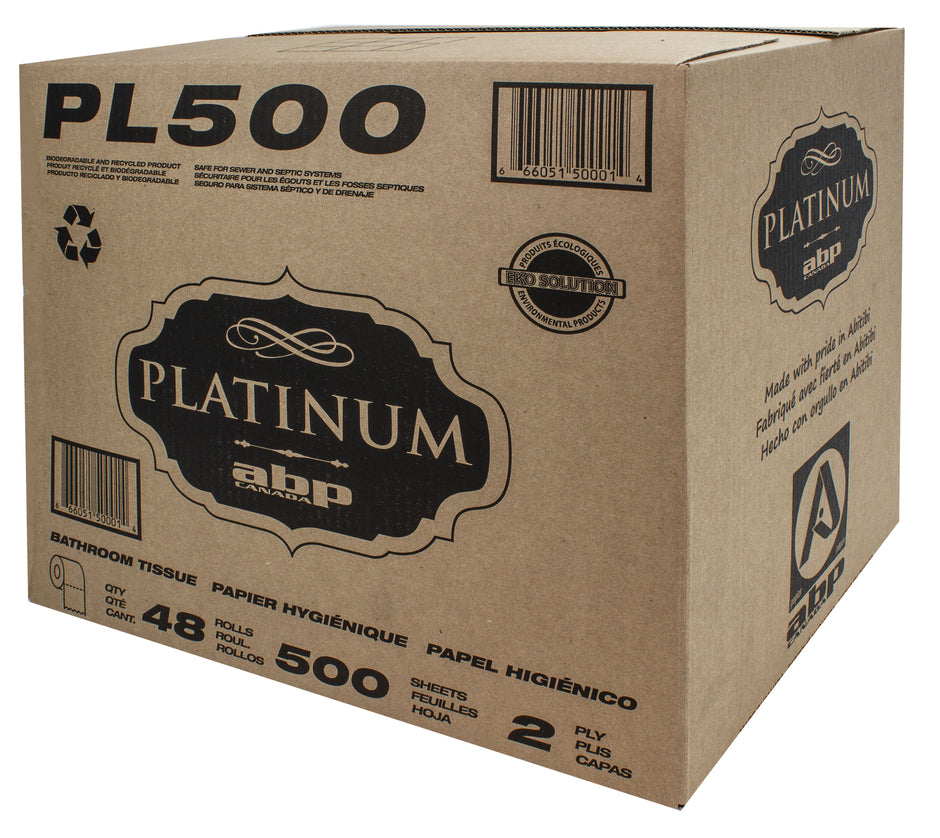 Bathroom Tissue - 2-Ply - Box of 48 Rolls of 500 Sheets - White - Platinum PL500