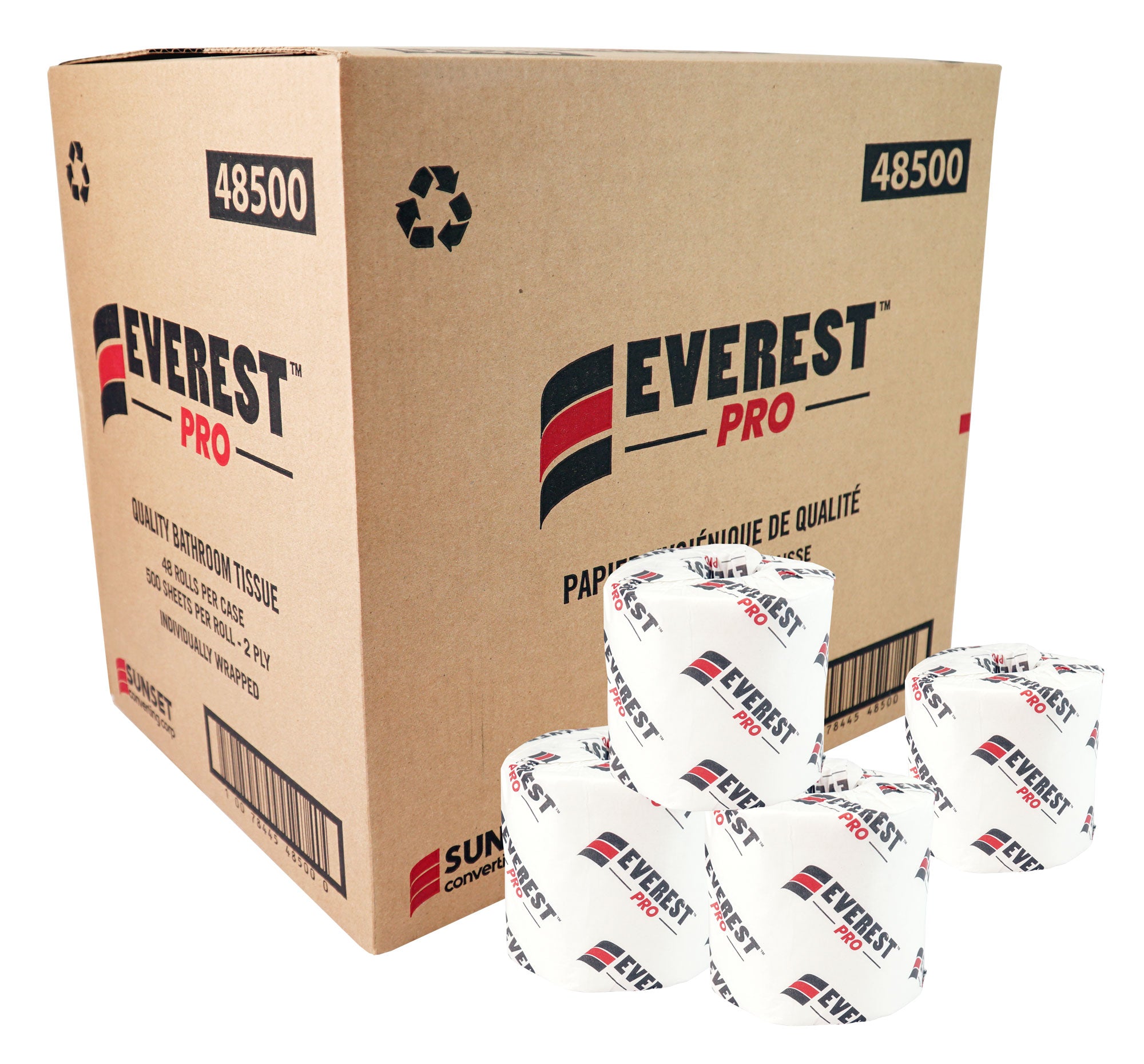 Quality Bathroom Tissue - 2-Ply - Box of 48 Rolls of 500 Sheets - SUNSET Everest Pro 48500