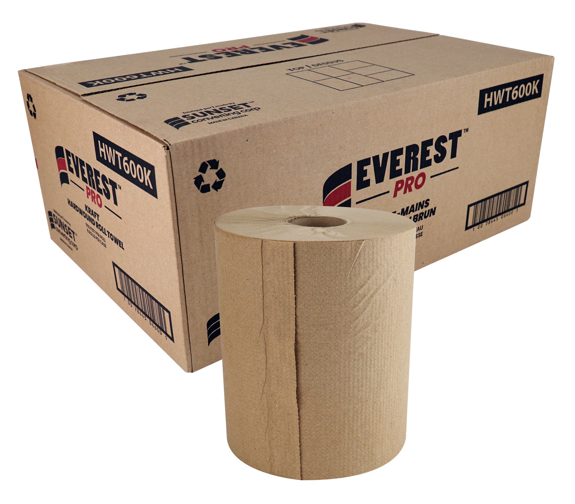 Hand Paper Towel - Roll of 600' (182,8 m) - Box of 6 Rolls - Brown - SUN600K
