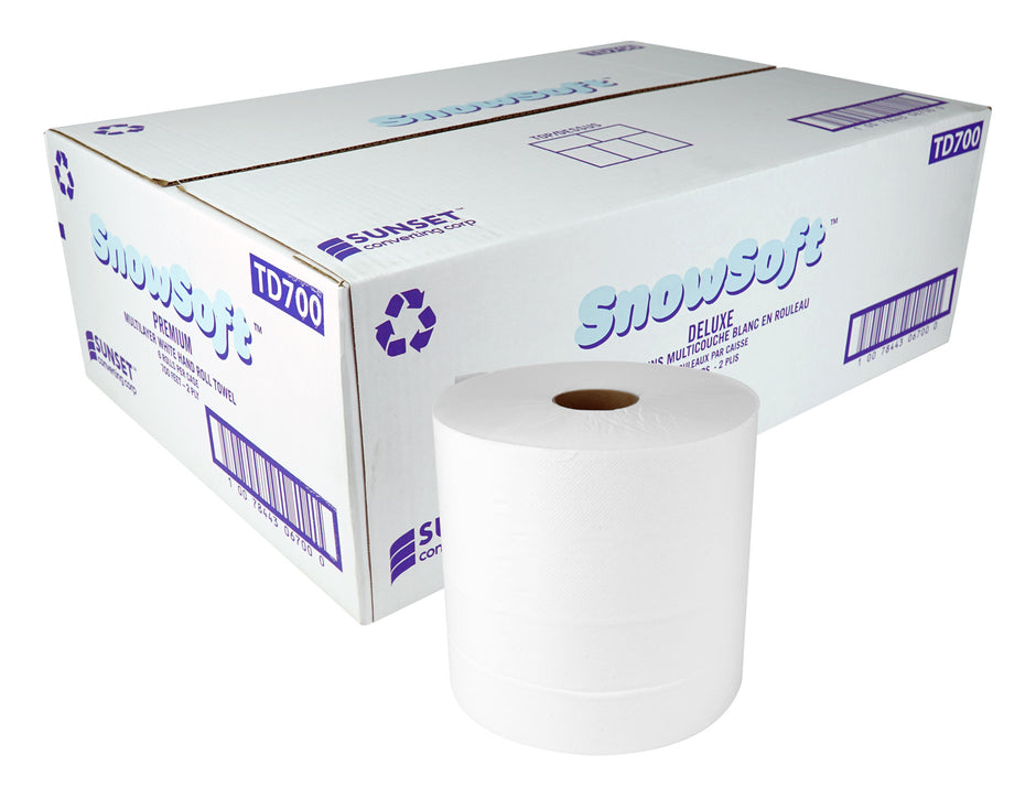 Multilayer Hand Paper Towel Premium SUNSET Snow Soft - 2-ply - 700' - Box of 6 Rolls - White - TD700