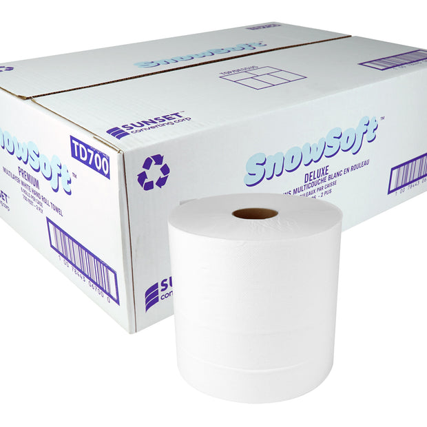 Multilayer Hand Paper Towel Premium SUNSET Snow Soft - 2-ply - 700' - Box of 6 Rolls - White - TD700