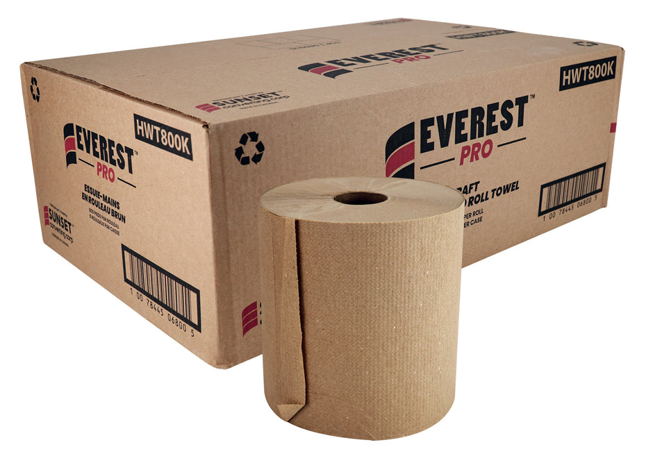 Paper Hand Towel - 7.8" (20 cm)  Width - Roll of 800' (243.8 m) - Box of 6 Rolls - Brown - SUN800K