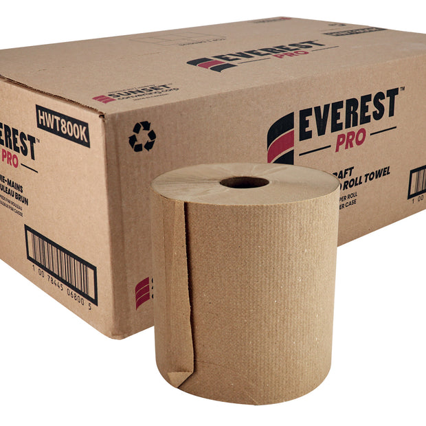 Paper Hand Towel - 7.8" (20 cm)  Width - Roll of 800' (243.8 m) - Box of 6 Rolls - Brown - SUN800K