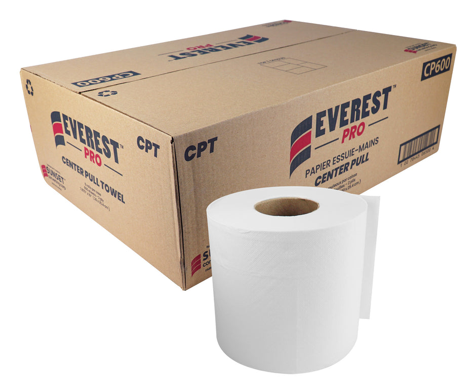 **sub*Central Pull Hand Paper Towel - 2-ply - 7,8" (20 cm) Width - 600 Sheets - 8 Rolls per Box - White - SUNSET Everest Pro CP600