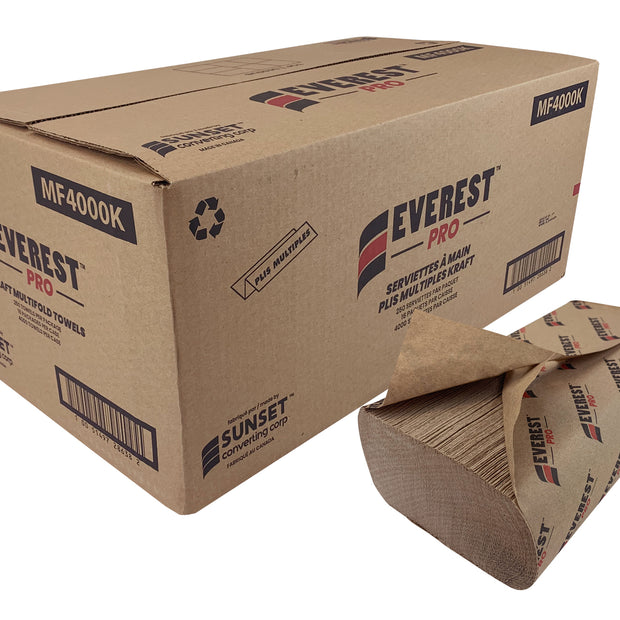 Paper Hand Towel - Multifold - 8.1" x 9.45" (20.6 cm x 24 cm) - Box of 16 Packs of 250 Sheets - Brown -  Sunset