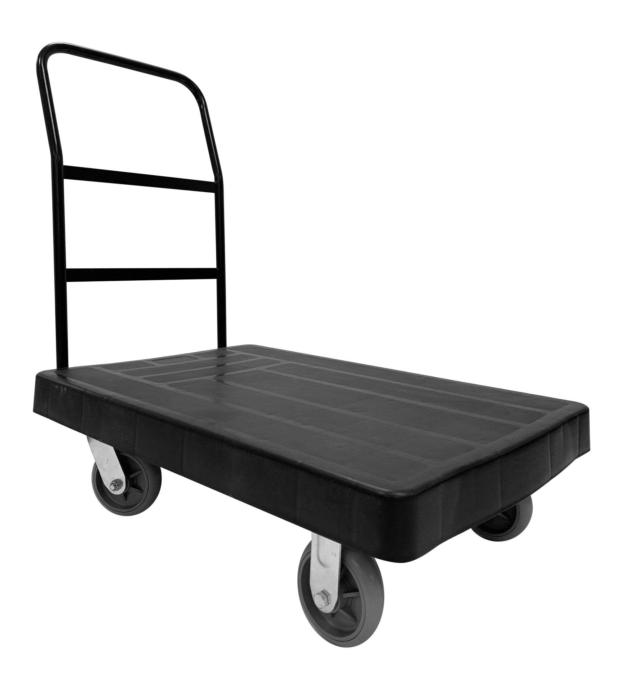 Black Platform Cart - 3' x 2' Surface - Sturdy Metal Handle - Wheels with Brakes