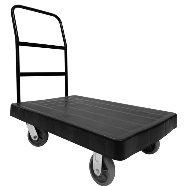 Black Platform Cart - 3' x 2' Surface - Sturdy Metal Handle - Wheels with Brakes