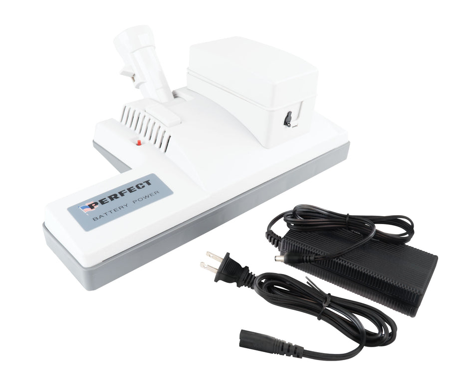 Power Nozzle - 12" (30.5 cm) Width - White - V-Shaped Belt - Wireless with Charger - Wood Roller Brush - Perfect PN1BW
