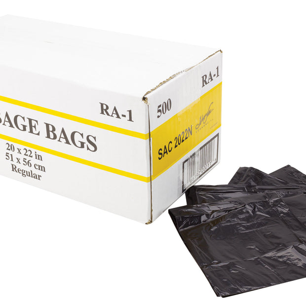 Commercial Garbage / Trash Bags - Regular - 20" x 22" (50.8 cm x 55.8 cm) - Black - Box of 500