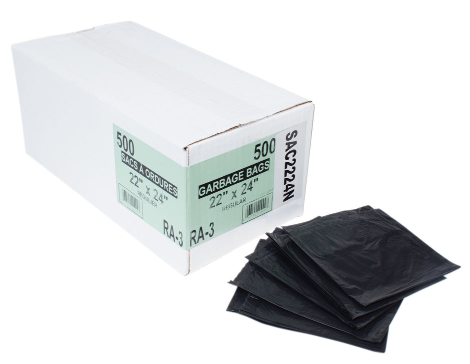 Commercial Garbage / Trash Bags - Regular - 22" x 24" (55.8 cm x 60.9 cm) - Black - Box of 500