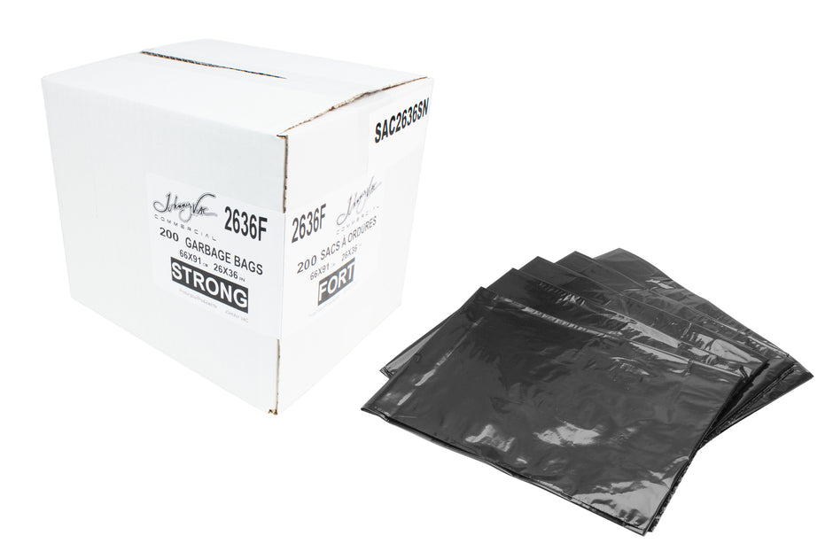 Commercial Garbage / Trash Bags - Strong - 26" x 36" (66 cm x 91.6 cm) - Black - Box of 200