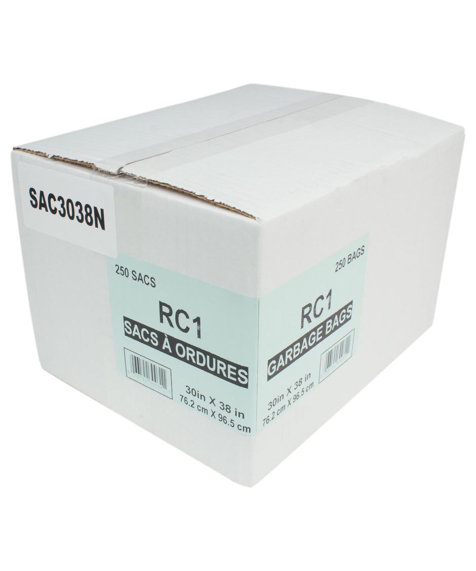 Commercial Garbage / Trash Bags - Regular - 30" X 38" (76.2 cm x 96.5 cm) - Black - Box of 250